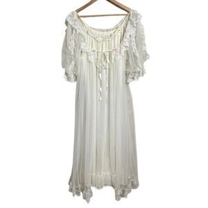 Vtg Tosca Lingerie Negligee Peignoir 2 pc Set White Boudoir Bridal USA M/L Robe